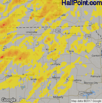 Hail Map for Kirskville, MS Region on August 28, 2018