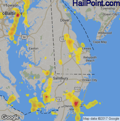 Hail Map for Seaford, DE Region on August 31, 2018 