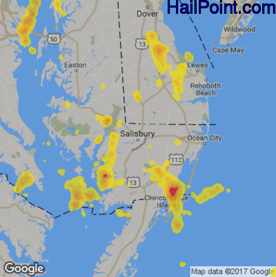 Hail Map for Salisbury., MD Region on August 31, 2018