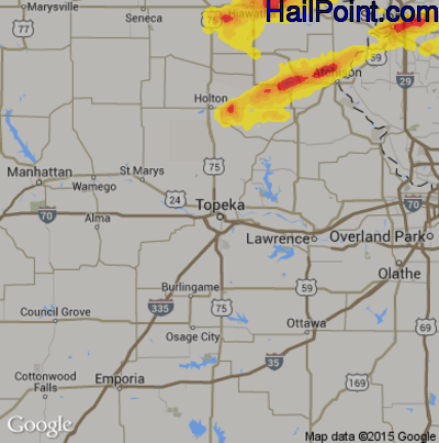 Hail Map for Topeka, KS Region on August 31, 2018