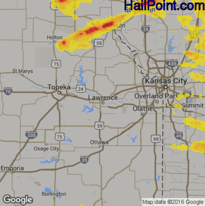 Hail Map for Lawerence, KS Region on August 31, 2018