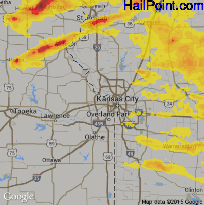 Hail Map for Kansas City, KS Region on August 31, 2018