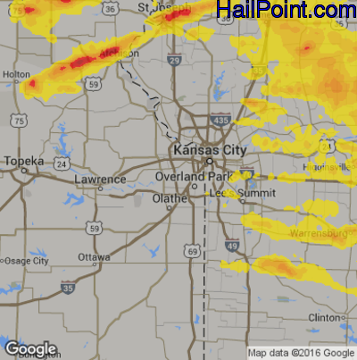 Hail Map for Shawnee, KS Region on August 31, 2018