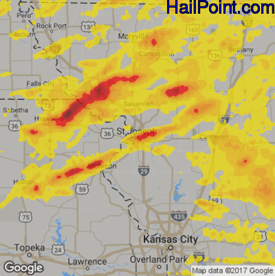 Hail Map for St. Joseph, MS Region on August 31, 2018