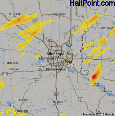 Hail Map for Minneapolis, MN Region on August 31, 2018