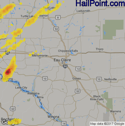 Hail Map for Eau Claire, WI Region on August 31, 2018