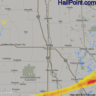 Hail Map for Fargo, ND Region on August 31, 2018