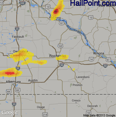 Hail Map for Rochester, MN Region on August 31, 2018