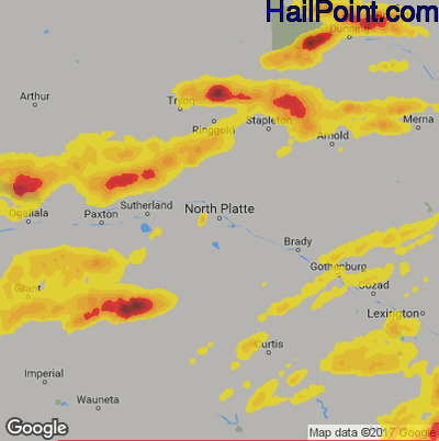 Hail Map for North Platte, NE Region on August 31, 2018