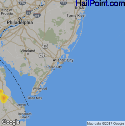 Hail Map for Atlantic City, NJ Region on August 31, 2018