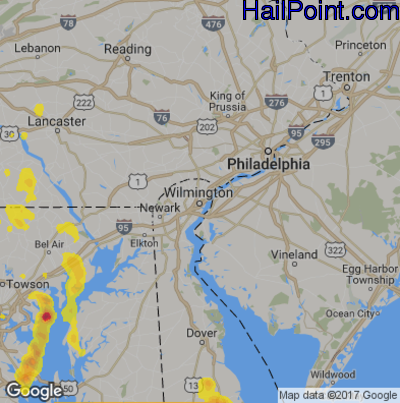 Hail Map for Wilmington, DE Region on August 31, 2018