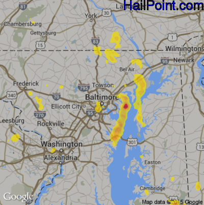 Hail Map for Baltimore, MD Region on August 31, 2018