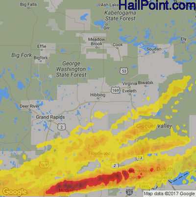 Hail Map for Hibbing, MN Region on August 31, 2018