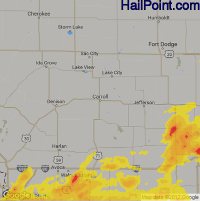 Hail Map for Carroll, IA Region on September 1, 2018 