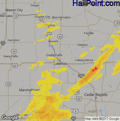 Hail Map for Waterloo, IA Region on September 1, 2018