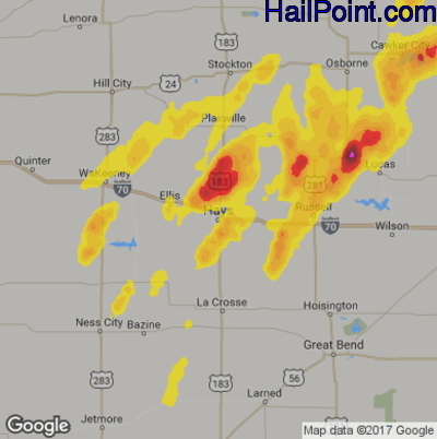 Hail Map for Hays, KS Region on September 1, 2018