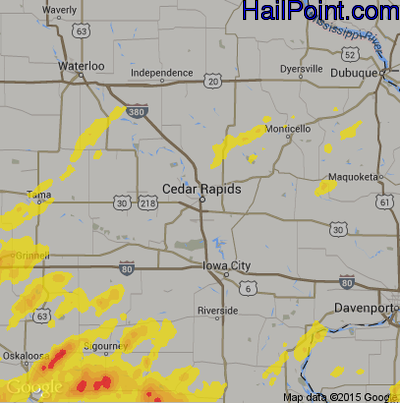 Hail Map for Cedar Rapids, IA Region on September 2, 2018