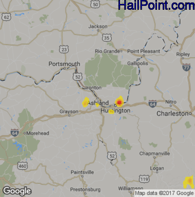 Hail Map for Asheland, KY Region on September 2, 2018