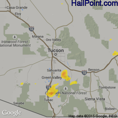 Hail Map for Tucson, AZ Region on September 4, 2018