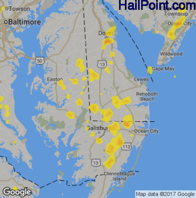 Hail Map for Seaford, DE Region on September 7, 2018