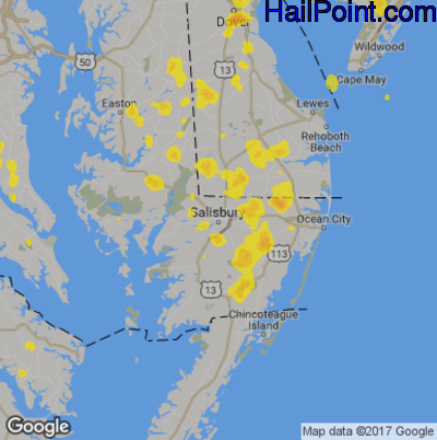 Hail Map for Salisbury., MD Region on September 7, 2018 