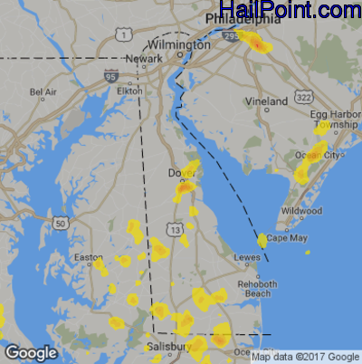 Hail Map for Dover, DE Region on September 7, 2018