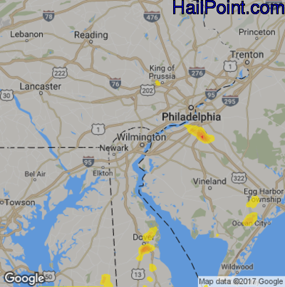 Hail Map for Wilmington, DE Region on September 7, 2018