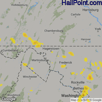 Hail Map for Hagerstown, MD Region on September 7, 2018
