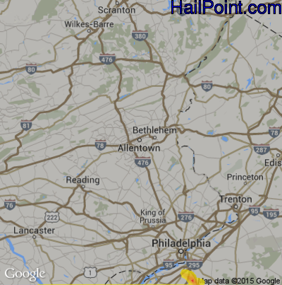 Hail Map for Allentown, PA Region on September 7, 2018