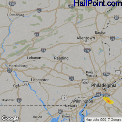 Hail Map for Reading, PA Region on September 7, 2018