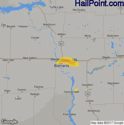 Hail Map for Bismark, ND Region on September 9, 2018