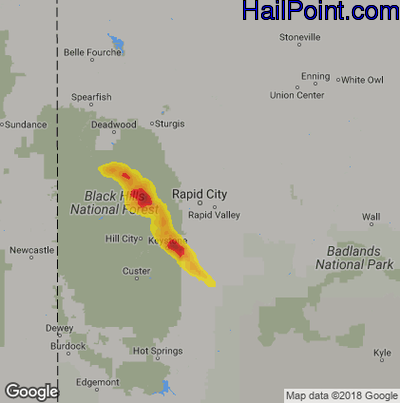 Hail Map for Rapid City, SD Region on September 9, 2018