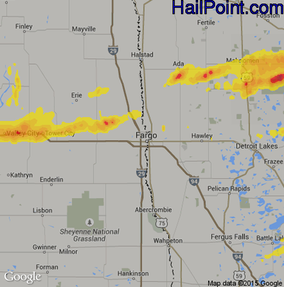Hail Map for Fargo, ND Region on September 14, 2018