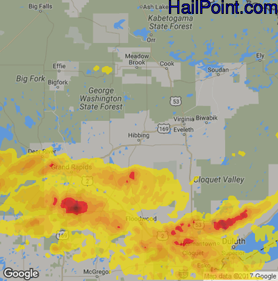Hail Map for Hibbing, MN Region on September 15, 2018