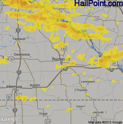 Hail Map for Rochester, MN Region on September 17, 2018
