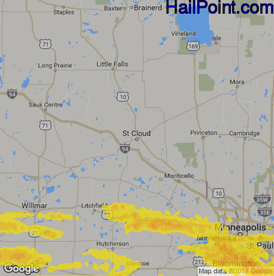 Hail Map for St Cloud, MN Region on September 18, 2018