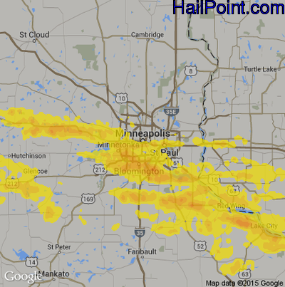 Hail Map for Minneapolis, MN Region on September 18, 2018