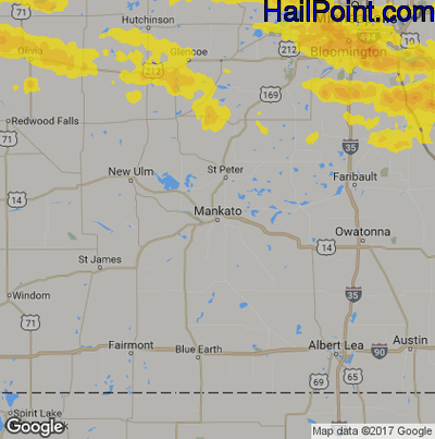 Hail Map for Mankato, MN Region on September 18, 2018