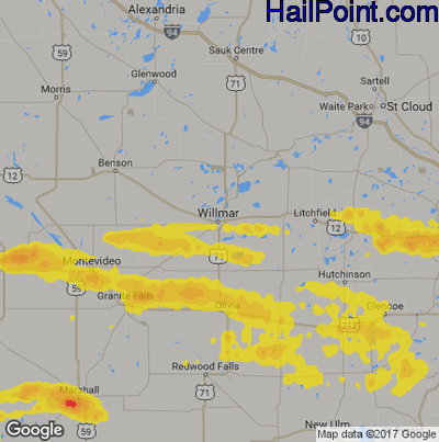 Hail Map for Willmar, MN Region on September 18, 2018 