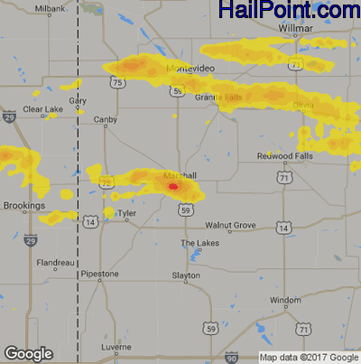 Hail Map for Marshall, SD Region on September 18, 2018