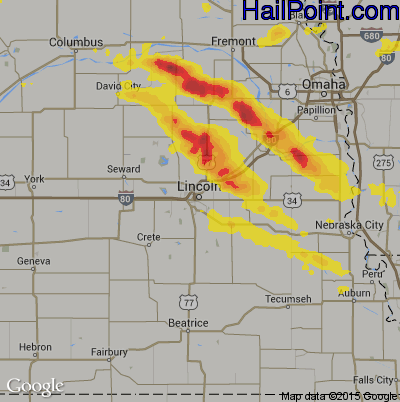 Hail Map for Lincoln, NE Region on September 18, 2018