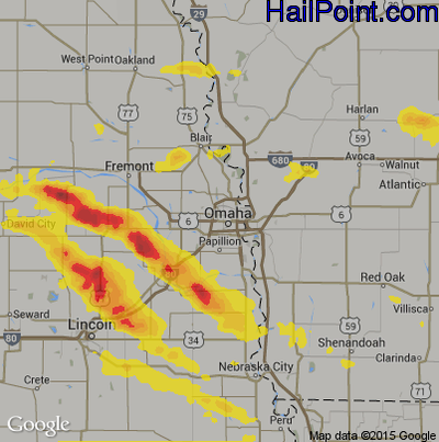 Hail Map for Omaha, NE Region on September 18, 2018