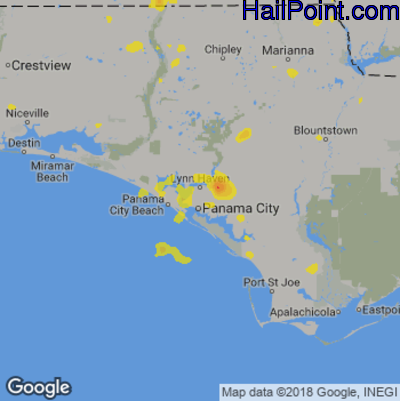 Hail Map for Panama City, FL Region on September 30, 2018