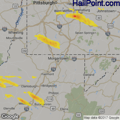 Hail Map for Morgantown, WV Region on October 2, 2018