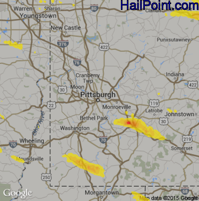 Hail Map for Pittsburgh, PA Region on October 2, 2018