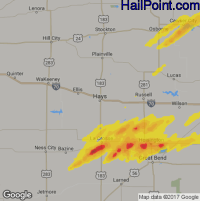 Hail Map for Hays, KS Region on October 5, 2018