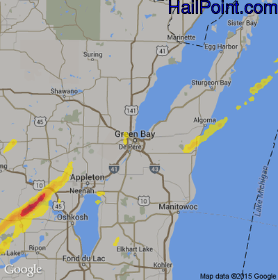 Hail Map for Green Bay, WI Region on October 9, 2018