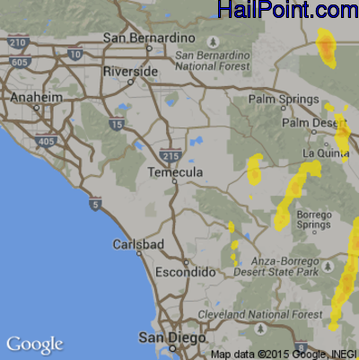 Hail Map for Temecula, CA Region on October 13, 2018