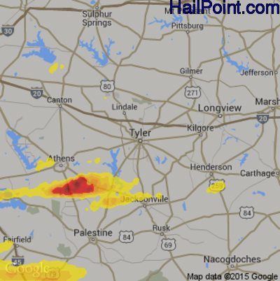 Hail Map for Tyler, TX Region on October 13, 2018