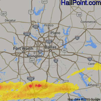 Hail Map for Dallas, TX Region on October 14, 2018
